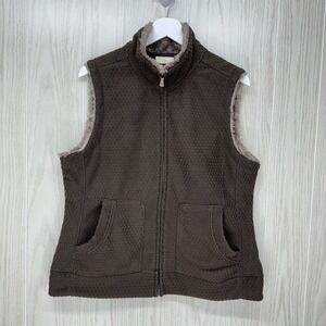 The Eagles Eye Faux Fur Trimmed Vest Womens Size XL Brown Full Zip Sleeveless